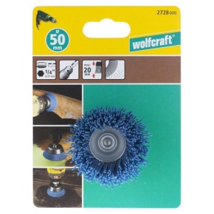 Perie Wolfcraft 2728000, tip oala, nylon albastru, D 50 mm, tija hexagonala 1/4" - Img 4