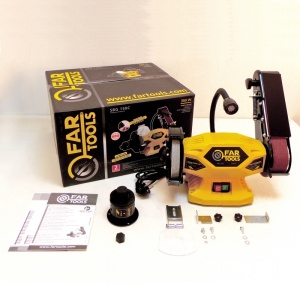 Polizor de banc cu disc, banda si ascutitor burghie, 350W, 150mm, lumina LED, tip SBG150C - Img 2