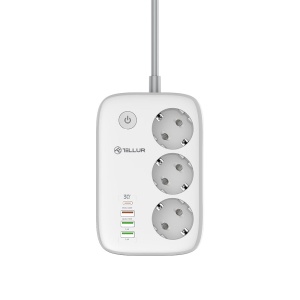 Prelungitor WiFi Tellur Smart, 3 porturi, PD30W, QC18W, 2xUSB 2.4A, 2500W, 10A, 2m - Img 2