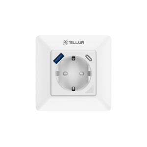 Priză de perete WiFi Tellur Smart, 3600W, 16A, PD20W, USB 18W, monitorizare consum, alb - Img 1