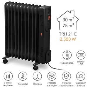 Radiator (calorifer) pe ulei TRH 25E, telecomanda, display LED, 2500W - Img 3