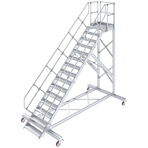 Scara cu podest mobila, cu trepte pe o parte, 15 trepte, latime trepte 600mm, 45° - Img 1