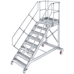 Scara cu podest mobila, cu trepte pe o parte, 8 trepte, latime trepte 600mm, 45° - Img 1