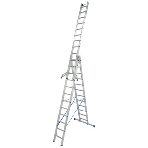Scara multifunctionala din aluminiu Stabilo, 3x12 trepte, cu rola pentru perete - Img 1