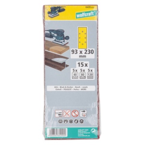 Set 15 foi abrazive Wolfcraft 8409000, pentru lemn si metale, Gr. A40, A80, A120, 93x230 mm - Img 7