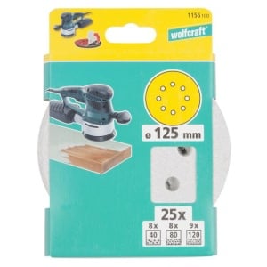 Set 25 foi abrazive Wolfcraft 1156100, prindere velcro, pentru vopsea/lac, D 125 mm, P40/80/120 - Img 2