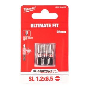 Set 3 biti de impact Milwaukee Shockwave Impact Duty™, SL 1.2x6.5 mm x 25mm - Img 2