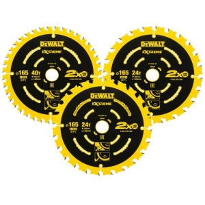 Set 3 discuri Dewalt DT10397 pentru fierastrau circular, D 165 x 20 x 1.65 mm, 24 / 40 dinti, seria Dewalt Extreme