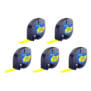 Set 5 Etichete plastic galben 12mm x 4m compatibile Dymo Letratag 91200 S0721510, functioneaza si cu Imprimanta AIMO P12