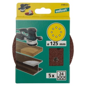 Set 5 foi abrazive Wolfcraft 3180000, prindere velcro, pentru lemn, D 125 mm, P24 - Img 2