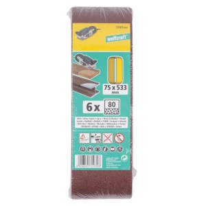 Set 6 benzi de slefuit Wolfcraft 3103000, pentru lemn si metale, Gr. A80 , 75x533 mm - Img 2