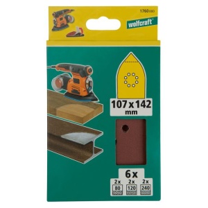 Set 6 foi abrazive autoadezive Wolfcraft 1760000, Gr. 80/ 120/ 240, perforate, 107x142 mm cu scai - Img 2