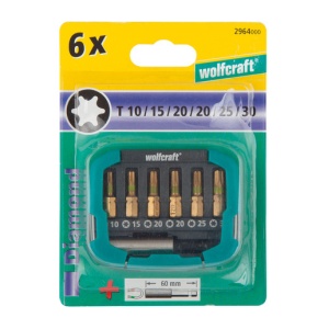 Set 7 piese biti Torx Wolfcraft, hex 1/4', L25 mm, adaptor magnetic, cutie plastic - Img 3