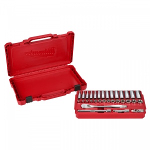 Set antrenor cu clichet ⅜″ Milwaukee + chei tubulare sistem metric (32 buc)