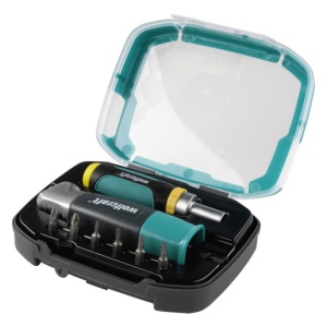 Set biti cu mecanism unghiular si mini surubelnita Wolfcraft 1001000, 8 piese - Img 1