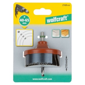 Set carote standard Wolfcraft 2169000, cu 3 carote cu diametre multiple: 40, 54, 65 mm, adancime de taiere 18 mm, tija cilindrica cu diametrul de 6 mm - Img 3