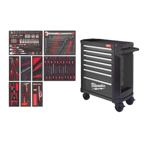 TOOLGUARD™ Dulap gri de scule mobil, cu 7 sertare, metalic, 78 cm dotat cu 206 buc, EU