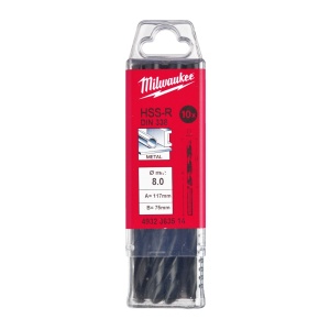 Burghie HSS Roluite pentru metal - DIN 338 - Milwaukee Ø 8x75x117 mm - set 10 buc - Img 2