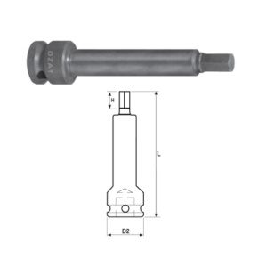 Cap cheie tubulara de impact OZAT 1" cu profil hexagon exterior, o piesa, lung 1 3/16" L100mm