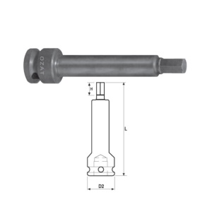 Cap cheie tubulara de impact OZAT 3/4" cu profil hexagon exterior, o piesa, lung 7/8" L150mm