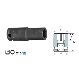 Cap cheie tubulara impact cu profil de protectie OZAT 1/2" 6 laturi, lunga 16mm L78mm