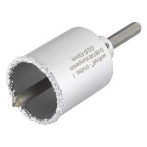 Carota diamantata cu acoperire tungsten Wolfcraft 3895000, diametru D 53 mm, adancime de taiere 55 mm, cu ax hexagonal si burghiu de centrare HM, D 8 mm - Img 2