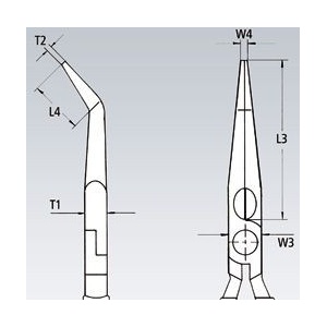 Cleste cu cioc lung indoit la 40°, manere izolate la 1000 V, KNIPEX, 200 mm