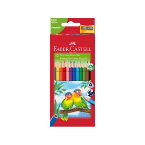 Creioane colorate triunghiulare + ascuțitoare eco Faber-Castell 12 culori/set - Img 1