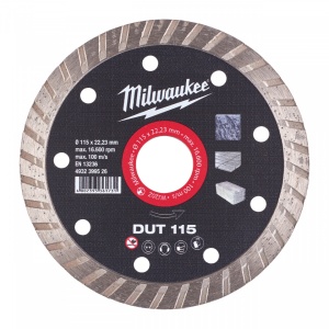 Discuri diamantate DUT Milwaukee, viteza TURBO in materiale constructii (Tip: DUT 115, Diametru disc (mm): 115)