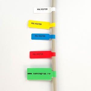 Etichete stegulet F pentru cabluri 30 x 45mm + 50mm rosu, polipropilena, pentru imprimanta M110 M200, 80 buc rola - Img 3