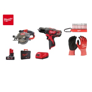 Kit Fierastrau circular, M12 CCS44-402C, 12V + Masina de gaurit 12V, 2 baterii, incarcator, geanta, accesorii
