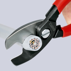 KNIPEX 95 12 200 Foarfece de tăiat cabluri cu tăiș dublu cu manşoane multicomponent brunat 200 mm - Img 5