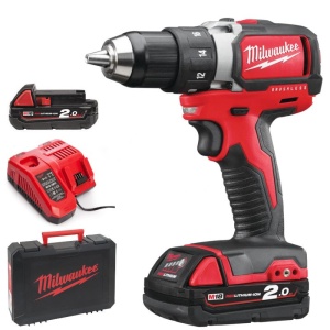 Masina de gaurit si insurubat cu percutie cu acumulatori Milwaukee M18 BPD-202C, cuplu 50 Nm, livrata cu acumulatori
