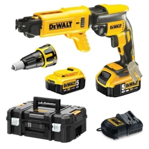 Masina de insurubat pentru gips-carton, cu acumulatori Dewalt DCF620P2K, 18V/5.0Ah, 2 acumulatori, incarcator, magazie suruburi, valiza de transport - Img 1