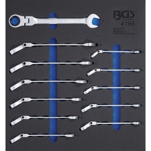 Organizator pentru carucior BGS, 12 chei combinate (fixe inelare cu clichet articulate) 8-19 mm, 2/3 sertar - Img 1
