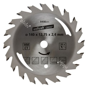 Panza pentru fierastrau circular Wolfcraft 6458000, diametru 140 mm, diametru interior disc 12.75 mm, latime taiere 2.4 mm, 20 dinti, seria argintie. - Img 1