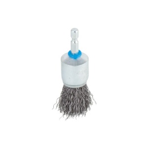 Perie de sarma tip pensula cu fir ondulat Wolfcraft 2126000, D 25 mm, tija hexagonal 1/4" - Img 2