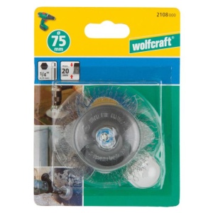 Perie din otel cu fir ondulat Wolfcraft 2708000, tip oala, D 75 mm, tija hexagonala 1/4" - Img 5