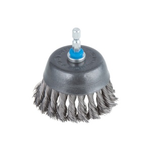 Perie tip oala din otel rasucit Wolfcraft 2704000, D 75 mm, tija hexagonala 1/4"