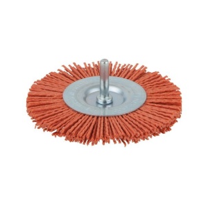 Perie Wolfcraft 8477000, tip disc, nylon rosu, D 100x7 mm, tija rotunda D 6 mm