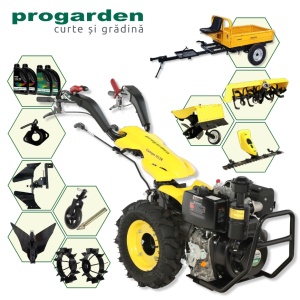 ProGARDEN Pachet Campo U12E Motocultor 12CP + RM500C Remorca 500Kg + BC120M Bara cosire + 3xPlug + FT90 Freza tractata + 2xRoti metalice RM47 + 1xCupla+ 4L Ulei