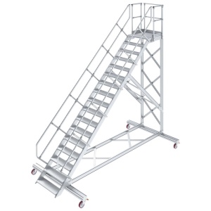 Scara cu podest mobila, cu trepte pe o parte, 17 trepte, latime trepte 600mm, 45° - Img 1