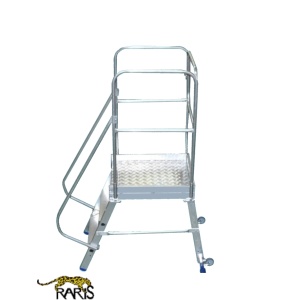 Scara mobila cu platforma, din aluminiu, la 70°, roti laterale, produs RARIS, tip PSA - Img 1