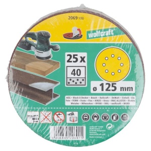 Set 25 foi abrazive Wolfcraft 2069100, prindere velcro, pentru lemn, D 125 mm, P40 - Img 2