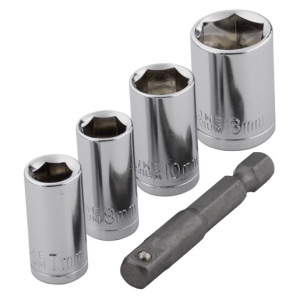 Set 4 chei tubulare patrat 1/4" Wolfcraft 2413000, cu adaptor hex 1/4" 7-13mm - Img 1