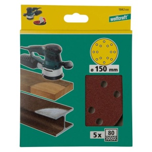 Set 5 foi abrazive Wolfcraft 1842000, prindere velcro, pentru lemn si metal, D 150 mm, P80 - Img 2