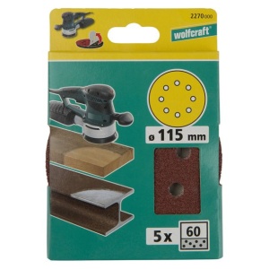 Set 5 foi abrazive Wolfcraft 2270000, prindere velcro, pentru lemn, D 115 mm, P60 - Img 2