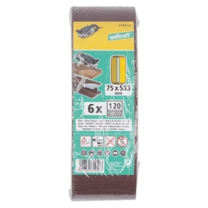 Set 6 benzi de slefuit Wolfcraft 3104000, pentru lemn si metale, Gr. A120 , 75x533 mm - Img 2