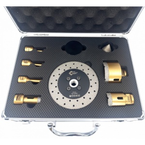 Set carote diamantate pt. gresie portelanata & piatra - diam. 6, 8, 10, 20, 35, 68 (mm), freza conica, disc diamantat slefuire si ceara racire PREMIUM - DXDY.GOLDrill.9SET - Img 3