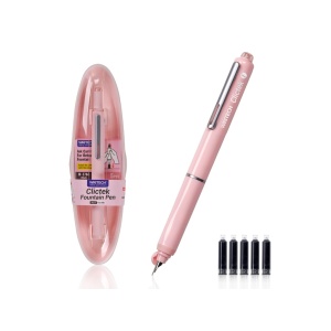 Stilou retractabil Writech corp roz + 5 patroane cu cerneală albastru